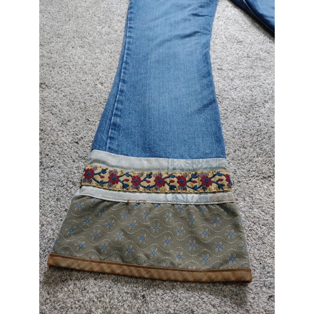 Vtg lei Denim Jeans Womens Sz 5 Bohemian Flare Patch Floral Embellished Cottage - Picture 9 of 9
